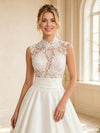 ChicSew Elegant High Neck Sleeveless Lace Satin A-Line Long Wedding Dress