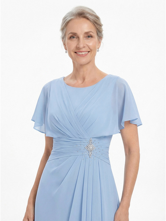 ChicSew Modern Ruched A-Line Chiffon Scoop Mother Of The Bride Gowns With Flutter Sleeves