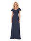 Elegant Short Sleeves Chiffon Scoop A-Line Ruffle Floor Length Mother Of The Bride Dresses