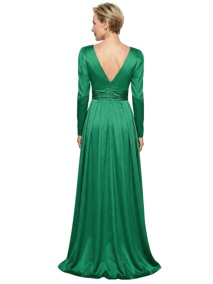 Modest Long Sleeves Scoop Neckline Satin Mother Of The Bride Gown