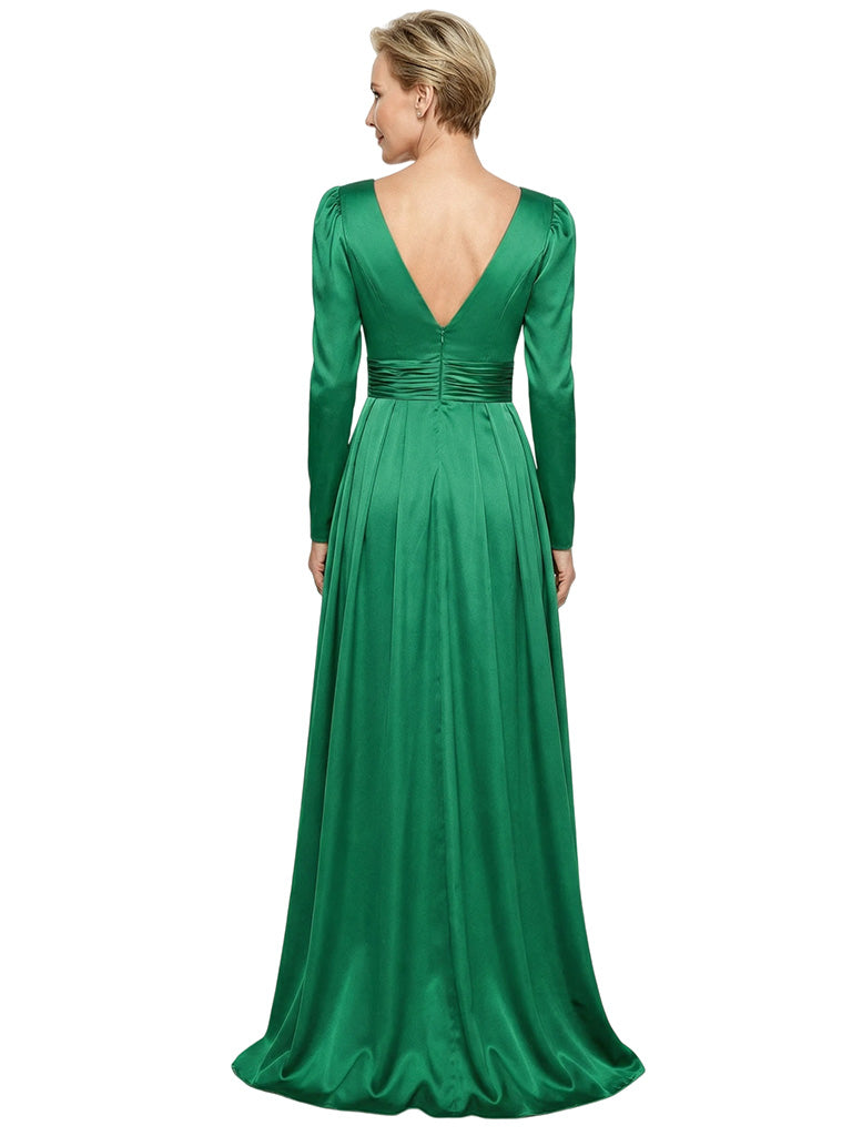 Modest Long Sleeves Scoop Neckline Satin Mother Of The Bride Gown