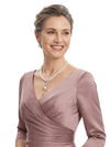 ChicSew V-Neck 3/4 Sleeve Satin Ruched Tea Length Elegant Mother of the Bride Dresses