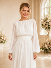 ChicSew Elegant A-line Long Sleeves Bateau Neckline Chiffon Maxi Wedding Dresses