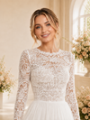 ChicSew Elegant Lace Applique Chiffon Pleated Long Sleeves A-Line Floor-Length Wedding Dress