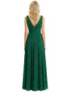 Elegant Spaghetti Straps Sleeveless V-Neck Floral Burnout Chiffon A-Line Formal Evening Dresses