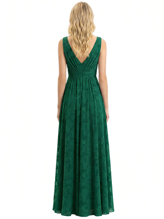 Elegant Spaghetti Straps Sleeveless V-Neck Floral Burnout Chiffon A-Line Formal Evening Dresses