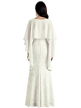 Elegant Cape Neckline Chiffon Lace Mermaid Long Mother of The Bride Dresses