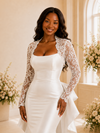 ChicSew Elegant Long Lace Sleeves Bow Knot Satin Mermaid Maxi Wedding Dress