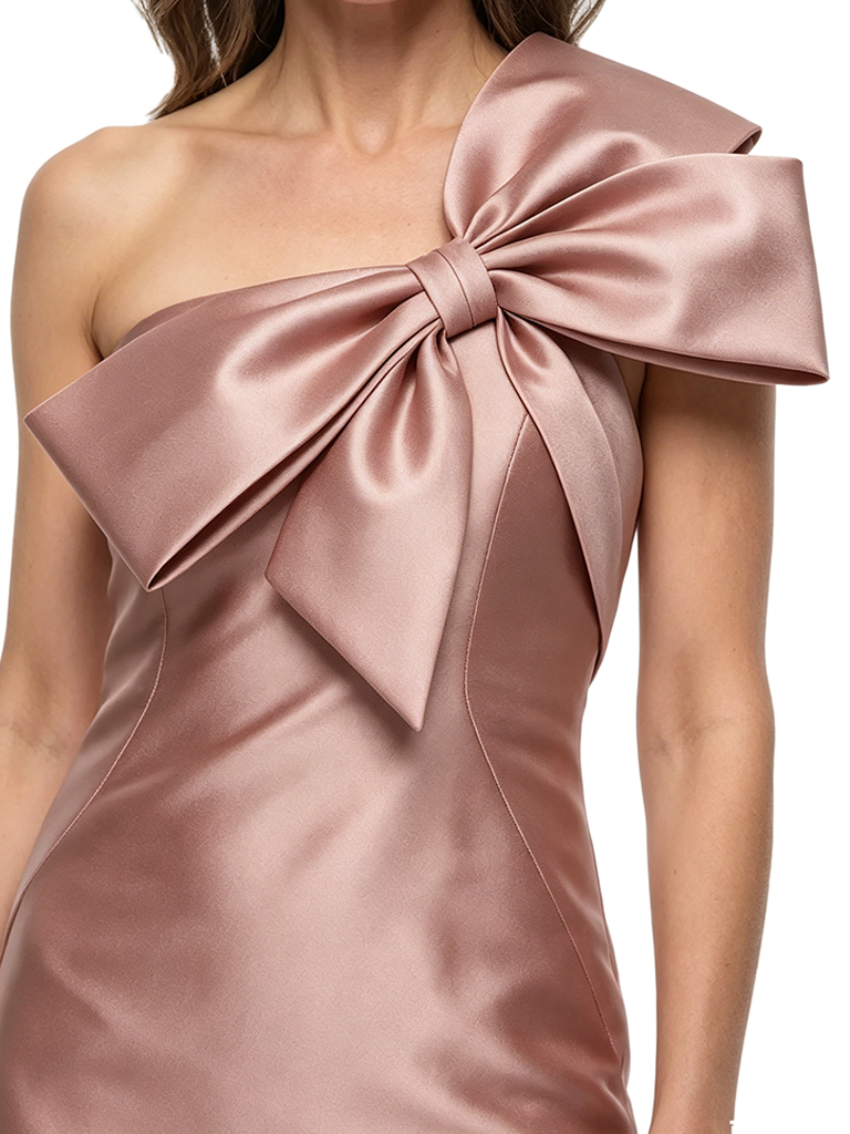 ChicSew Fancy One Shoulder Bow Knot Silky Satin Sheath Mother Of The Groom Evening Gowns