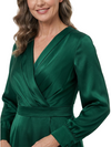 ChicSew V-Neck Long Sleeve Satin A-Line Tea Length Mother of the Bride Dress