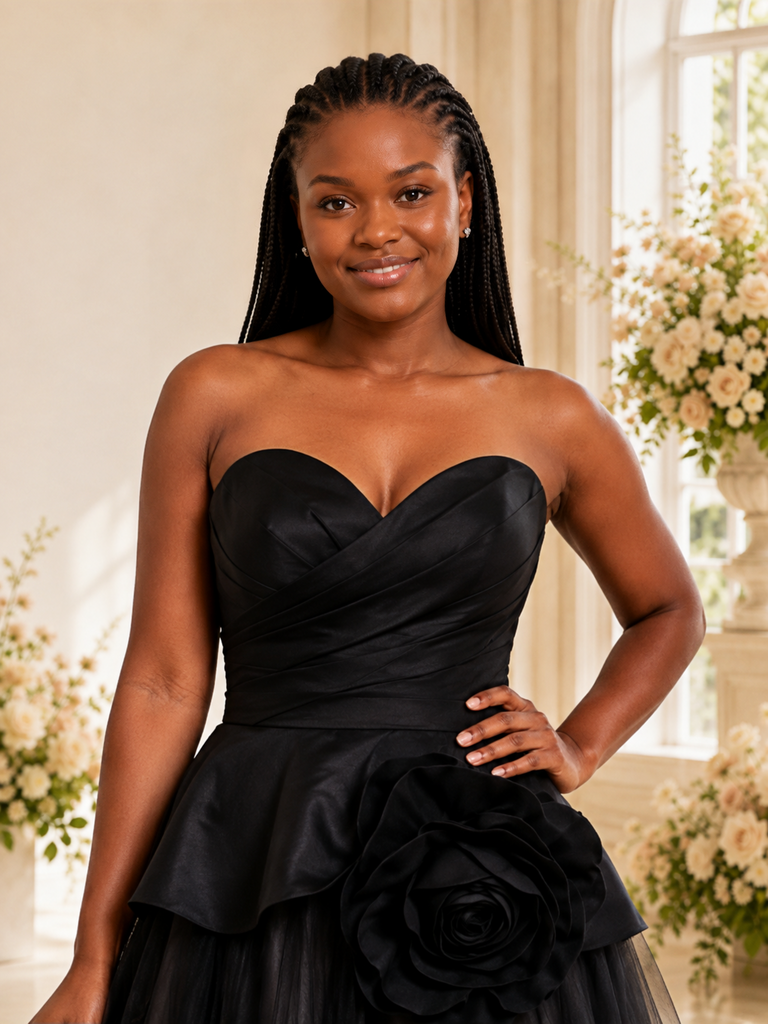 ChicSew Modern Satin Sweetheart A-Line Maxi Tulle Wedding Dress With Flower