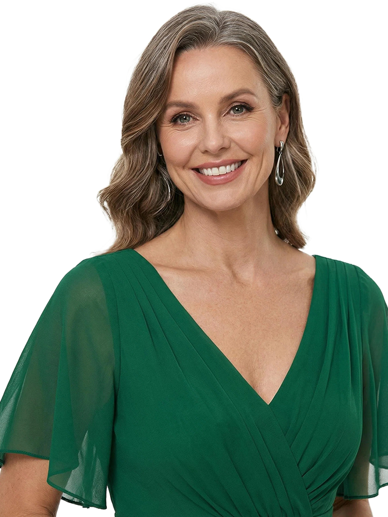 ChicSew Chiffon short Sleeves Ruched V-Neck High-Low Mother Of The Groom Gown