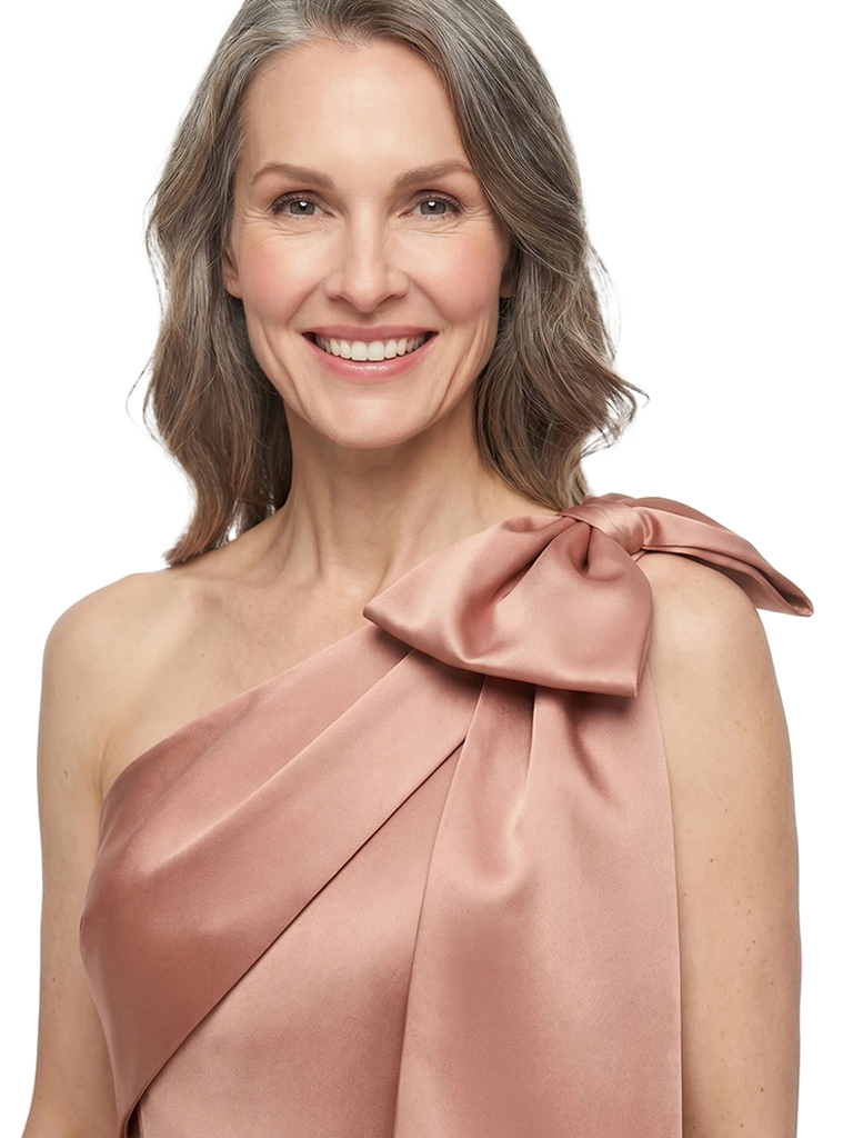 ChicSew One Shoulder Bow Detail Silky Satin Floor-Length Mother of the Bride Dresses