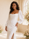 ChicSew Elegant Side Slit Long Sleeves Square Neck Chiffon Mermaid Maxi Wedding Dress