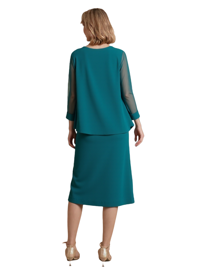 Elegant Two Pieces Chiffon Long Sleeves Knee Length Mother of The Bride Dresses With Jacket