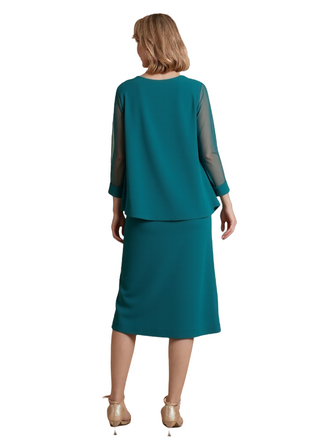 Elegant Two Pieces Chiffon Long Sleeves Knee Length Mother of The Bride Dresses With Jacket