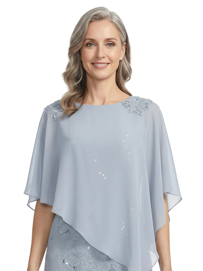 ChicSew Elegant Mother Of The Bride Dress With Sequin Lace A-Line Long Chiffon Capelet