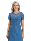 ChicSew Short Sleeves Lace Applique Mother Of The Groom Gown Jewel Chiffon Evening Dress