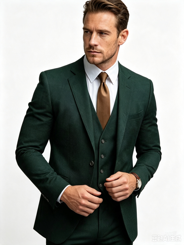 Classic 3 Piece Dark Green Men's Suit with Regular Fit and Sophisticated Peak Lapel