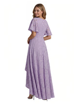 Elegant V-Neck Flutter Sleeves Floral Burnout Chiffon A-Line Formal Evening Dresses