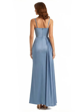 Elegant Spaghetti Straps Cowl Silky Satin Mermaid Long Evening Gown Dresses For Women