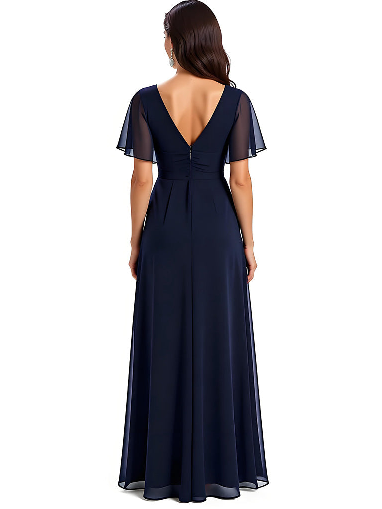 Elegant A-line V-neck Chiffon Bell Sleeves Mother of the Brides Dresses