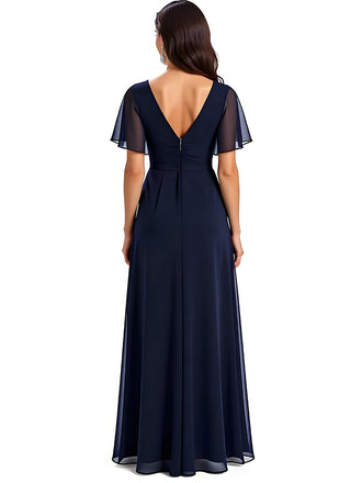 Elegant A-line V-neck Chiffon Bell Sleeves Mother of the Brides Dresses