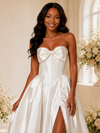 ChicSew Fancy Sweetheart Boning Side Slit A-Line Satin Maxi Wedding Dress