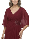 ChicSew V-Neck Half Sleeve Beaded Floor Length Chiffon Sheath Mother Of The Bride Dresses