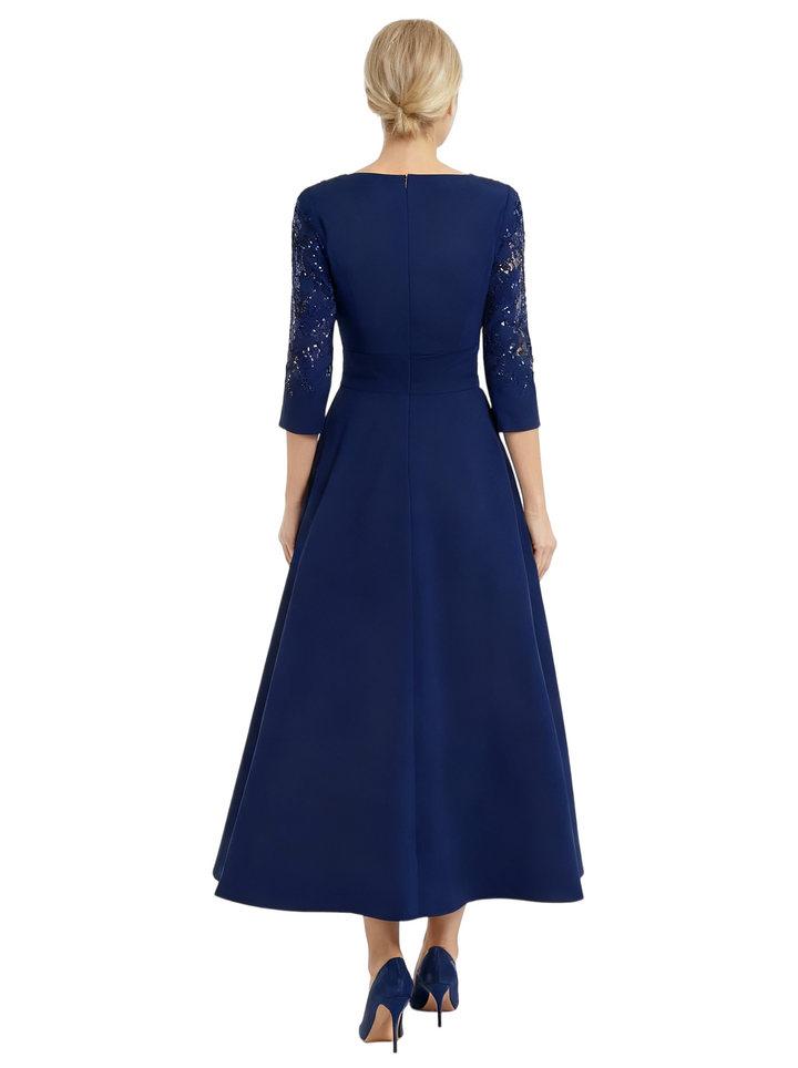 Chicsew Modern V-Neck 3/4 Sleeves Tea-Length A-Line Mother Of The Bride Dresses
