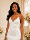 ChicSew Simple Spaghetti Straps V-Neck Side Slit Satin Mermaid Maxi Wedding Dress