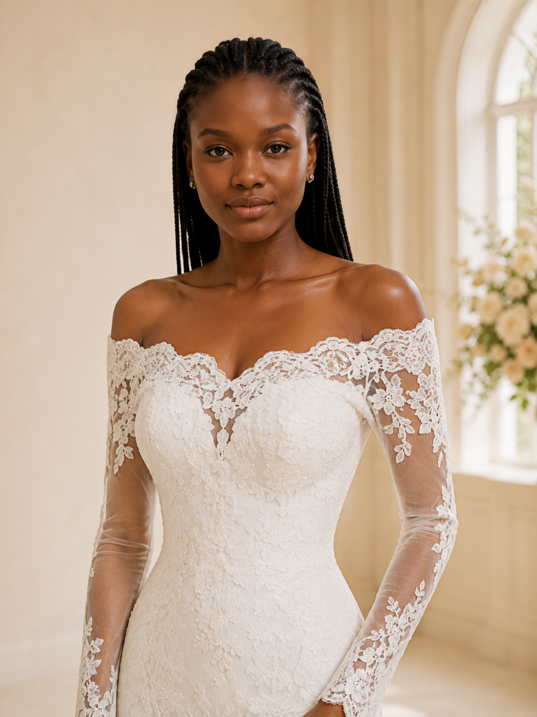 ChicSew Romantic Sexy Strapless Long Sleeves Lace Mermaid Maxi Wedding Dress
