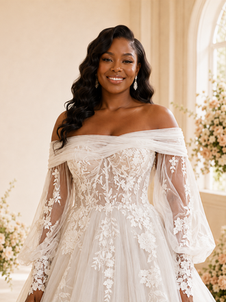 ChicSew Elegant Off The Shoulder Long Sleeves A-Line Tulle Maxi Wedding Dress With Lace Appliques