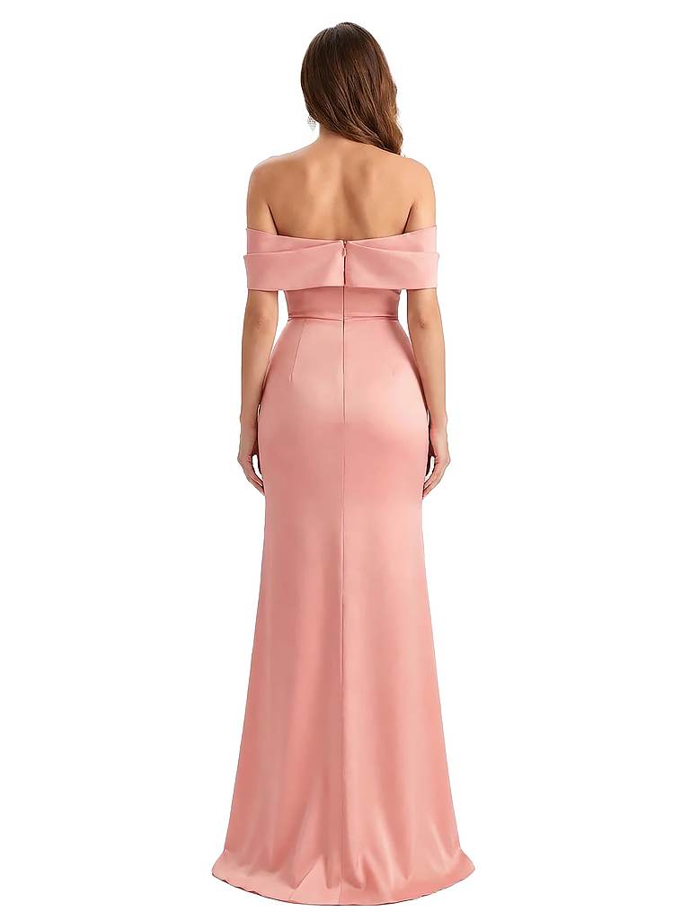 Sexy Off The Shoulder Silky Satin Mermaid Maxi Formal Dresses For Women With Boning Slit