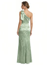 Elegant Jacquard Satin One Shoulder Mermaid Long Formal Evening Dresses