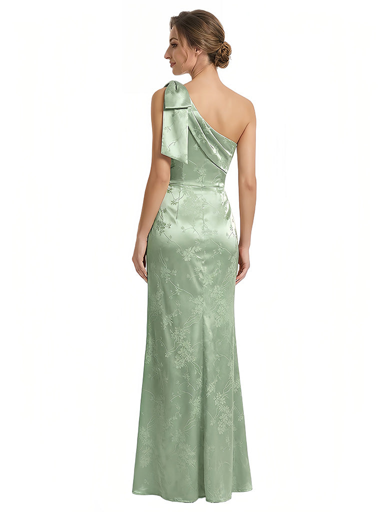 Elegant Jacquard Satin One Shoulder Mermaid Long Formal Evening Dresses