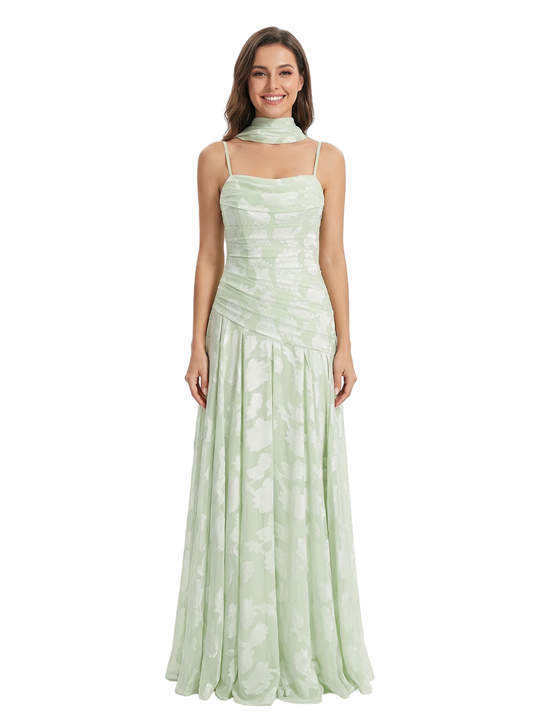 Elegant Spaghetti Straps Floral Burnout Chiffon A-Line Formal Evening Dresses