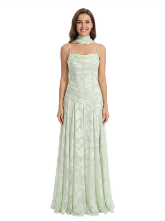 Elegant Spaghetti Straps Floral Burnout Chiffon A-Line Formal Evening Dresses