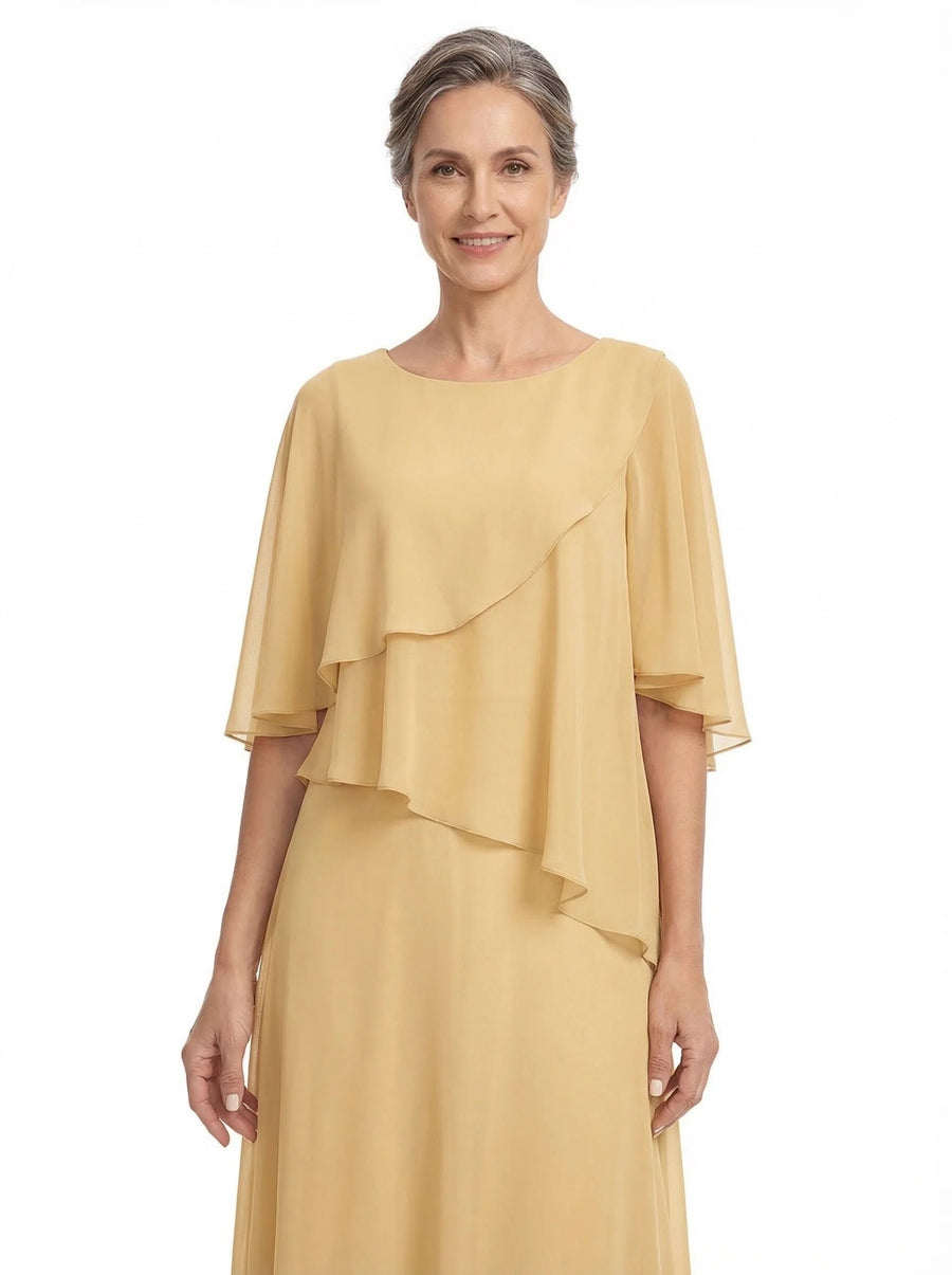 ChicSew Modern Ruffle Bodice A-Line Chiffon Mother Of The Bride Gowns With Half Sleeves