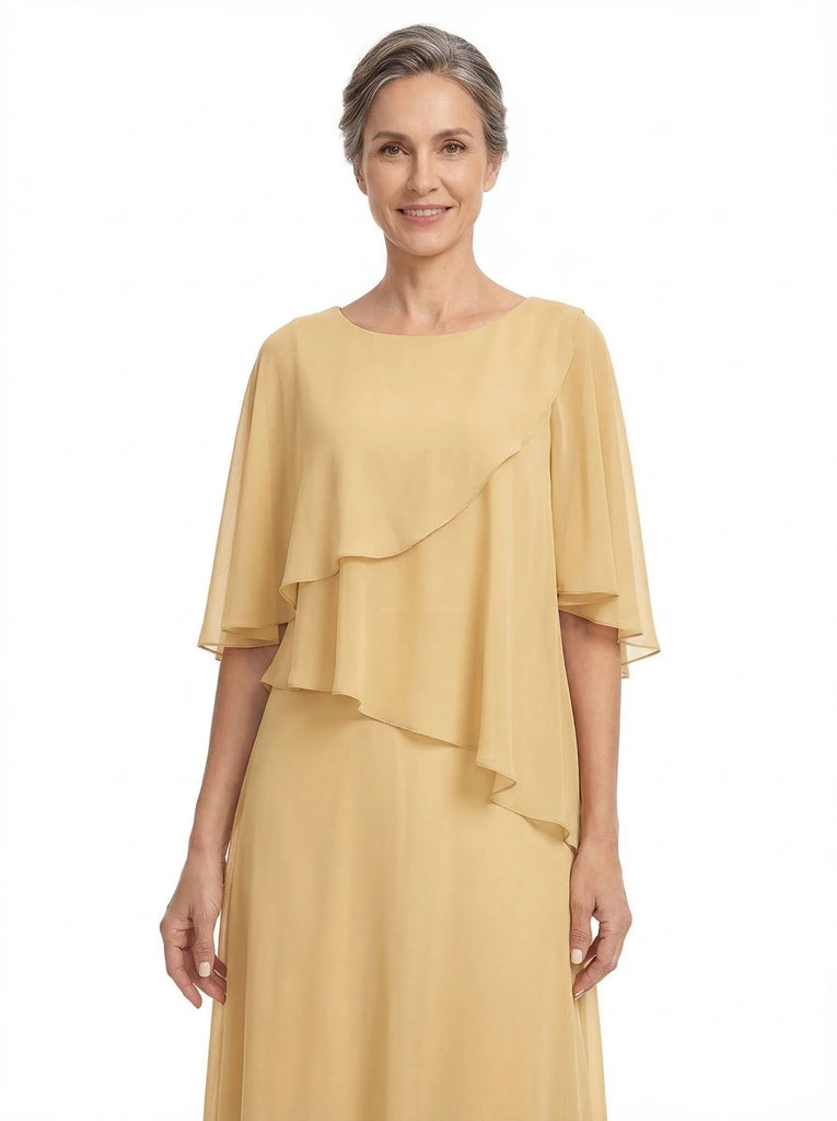 ChicSew Modern Ruffle Bodice A-Line Chiffon Mother Of The Bride Gowns With Half Sleeves