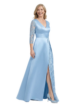 Trendy Lace Satin Mother Of The Bride Dress V-Neck Side Slit A-Line Gown