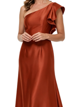 ChicSew One Shoulder Ruffle Mother Of The Groom Dress Satin High Low Hemline Fancy Attire