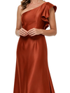 ChicSew One Shoulder Ruffle Mother Of The Groom Dress Satin High Low Hemline Fancy Attire