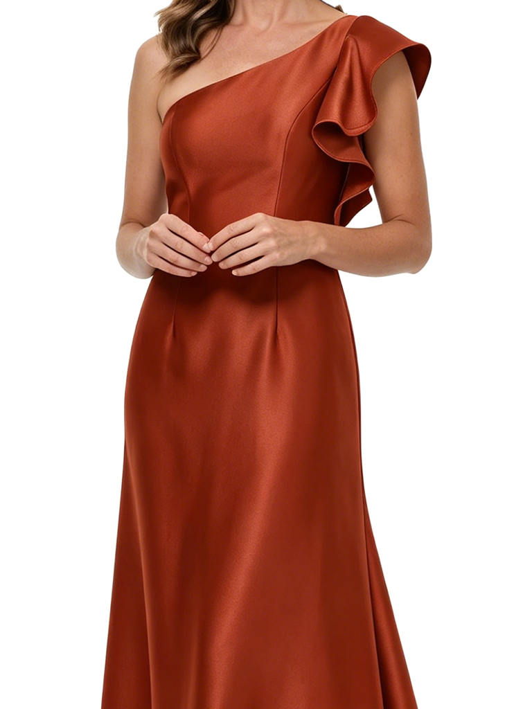 ChicSew One Shoulder Ruffle Mother Of The Groom Dress Satin High Low Hemline Fancy Attire