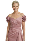 Mother Of The Groom Off Shoulder Side Slit Satin Mermaid Ruched Formal Bride Mother Wear