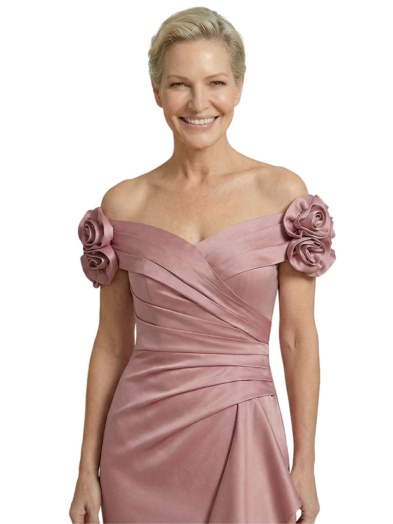 Mother Of The Groom Off Shoulder Side Slit Satin Mermaid Ruched Formal Bride Mother Wear