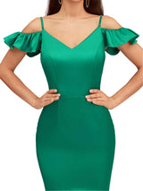 Sexy Mermaid Cold Shoulder Soft Satin Beauty Long Bridesmaid Dresses