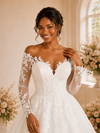 ChicSew Elegant A-Line V-Neck Long Sleeves Lace Appliques Tulle Maxi Wedding Dress