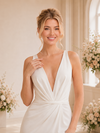 ChicSew Elegant Fancy Deep V-Neck Ruched Crepe Mermaid Maxi Long Wedding Dresses