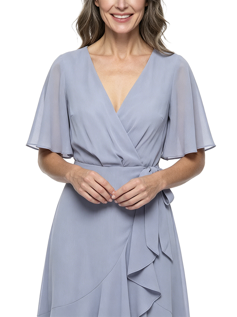 ChicSew V-Neck Flutter Sleeve Chiffon High Low Mother of the Bride Dress With Tiered Ruffle
